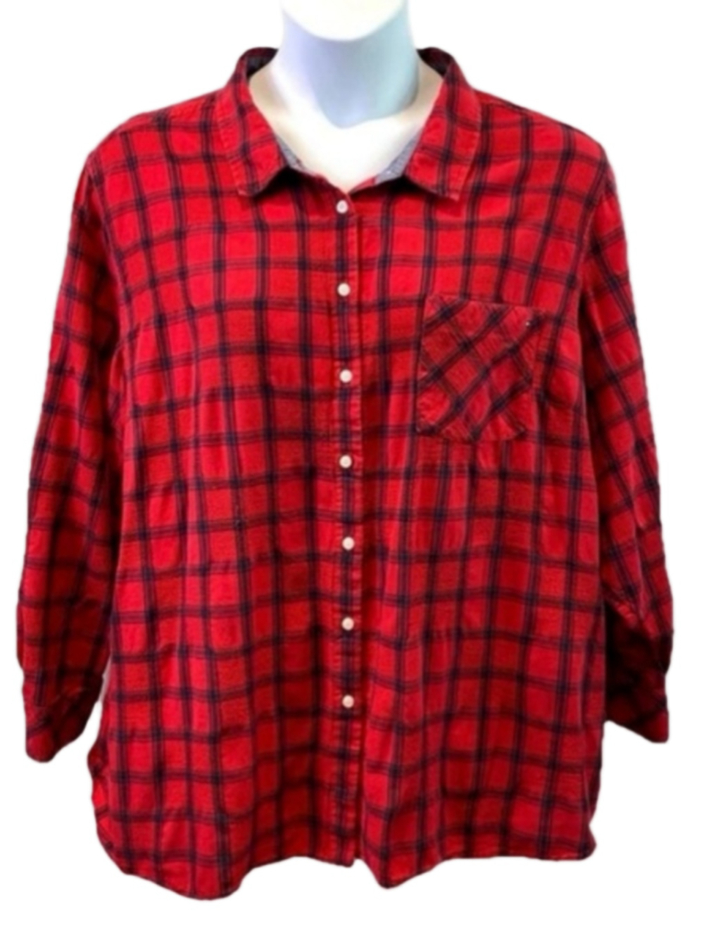 Tommy Hilfiger Plaid Button Down Shirt Red Black 3X NWT